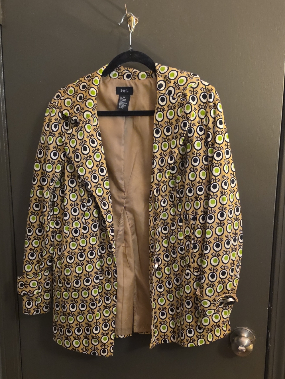Roi Patterned Beige and Lime Blazer Jacket